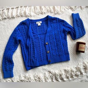 Jessica Simpson Blue Cable Knit Cardigan & Tank Top Set - Size Small